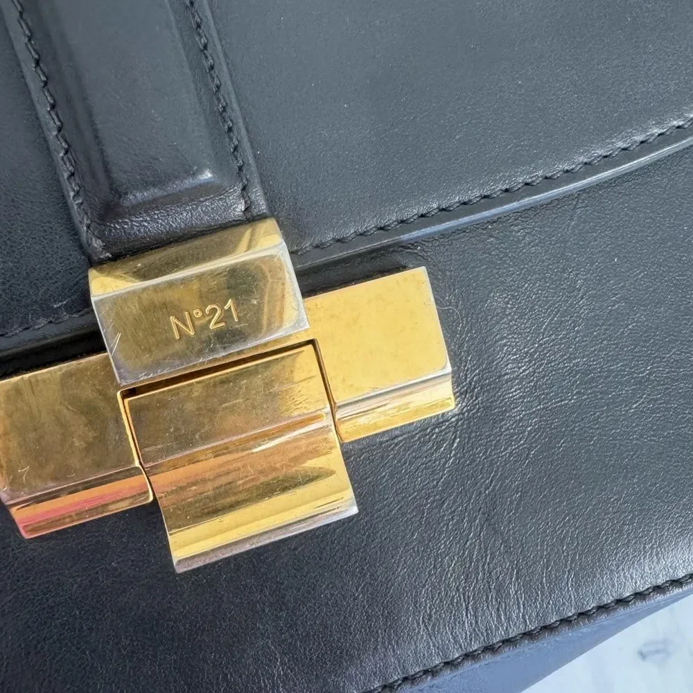 N21 Black Leather Shoulder Bag Gold Hardware Made in Italy $1,100